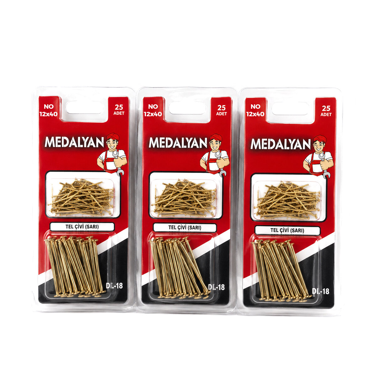 300 Adet 12x40 Sarı Tp Çelik Tel Çivi 12x25pcs