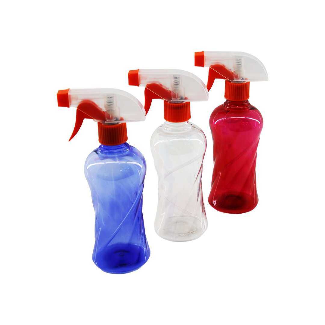 350 ml Renkli Şeffaf Uzun - Plastik - Burgulu Boş Sprey Püskürtücü Şişe
