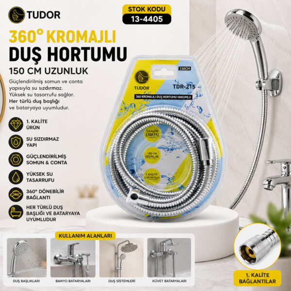 360° - Metal Duş Hortumu 150 cm Vakumlu Ambalaj