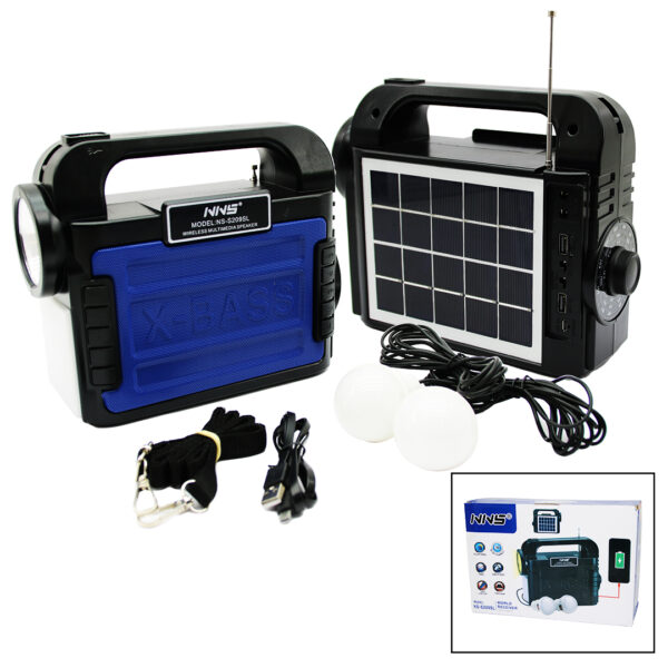 3ın1 - Solar 2in1 El Feneri - Radyo - Mp3 Bluetooth - USB/ Tf Port - 2 Parça Ampul Kablolu - Powerbank