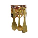 3pcs Ahşap Bambu Mutfak Servis Seti Kaşık - 27 cm - Kepçe - 27 cm - Spatula - 32 cm