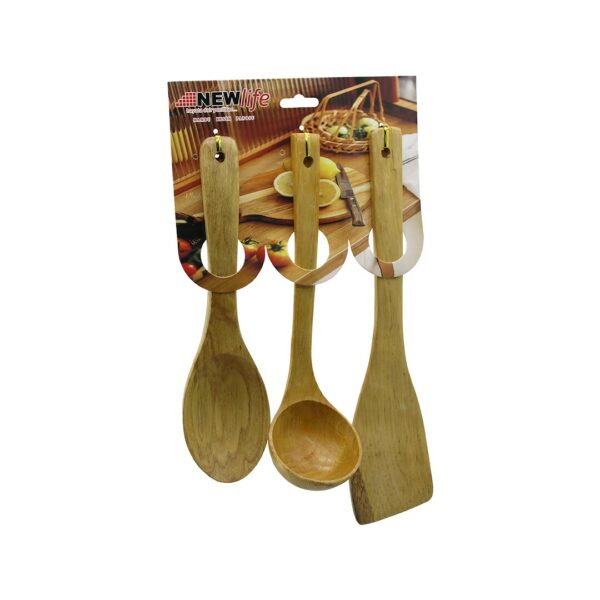 3pcs Ahşap Bambu Mutfak Servis Seti Kaşık - 27 cm - Kepçe - 27 cm - Spatula - 32 cm
