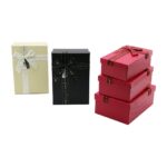 3pcs D.dörtgen Mat Mix Renkli - Kabartma Desen Karton Hediye Kutusu Kurdelalı 22.5x15.5-20.5x13.5-18.5x11.5cm