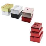 3pcs D.dörtgen Parlak Mix Renkli - Kabartma Desen Karton Hediye Kutusu Kurdelalı 22.5x15.5-20.5x13.5-18.5x11.5cm