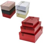 3pcs D.dörtgen Parlak Mix Renkli - Kabartma Desen Karton Hediye Kutusu Kurdelalı 33x24.5-28.5x20.5-24x16.5cm
