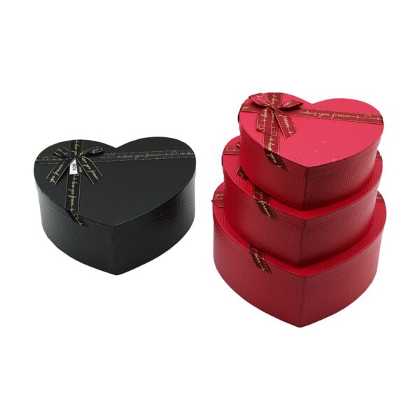 3pcs Kalp Mat Mix Renkli - Kabartma Desen Karton Hediye Kutusu Kurdelalı 31x28-27x24-23x20cm