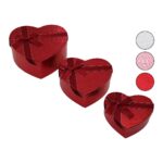 3pcs Kalp Parlak Renkli - Kabartma Desen Karton Hediye Kutusu Kurdelalı 15-18-21 cm