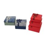 3pcs Kare Çizgili Mix Renkli Karton Hediye Kutusu Kurdelalı 19-17-15 cm