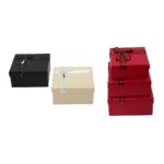 3pcs Kare Mat Mix Renkli - Kabartma Desen Karton Hediye Kutusu Kurdelalı 19-17-15 cm