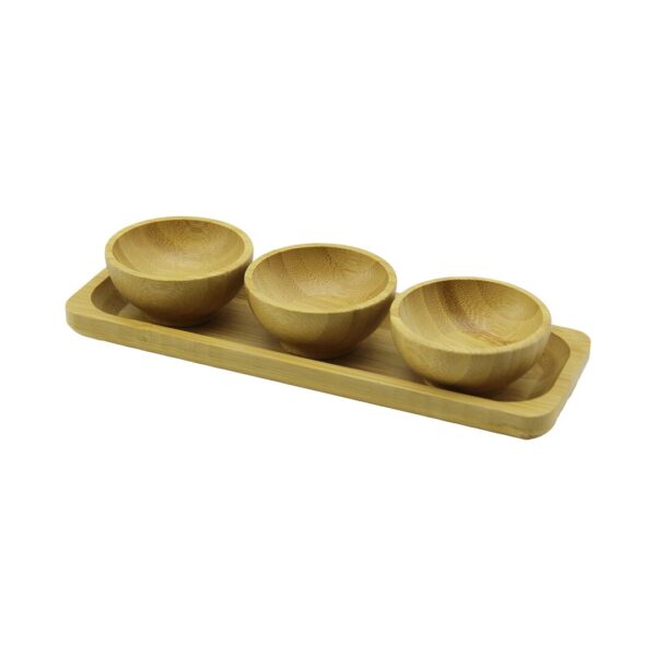 3pcs - Sunum Tepsili Mini - Çap: 6 cm Ahşap Bambu Lokumluk - Çerezlik Kase