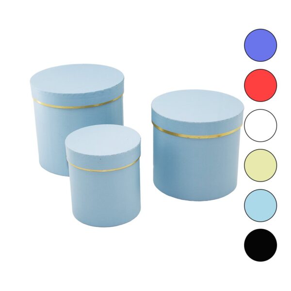3pcs Yuvarlak Mat Renkli - Düz Renk Karton Hediye Kutusu 18-16-12 cm