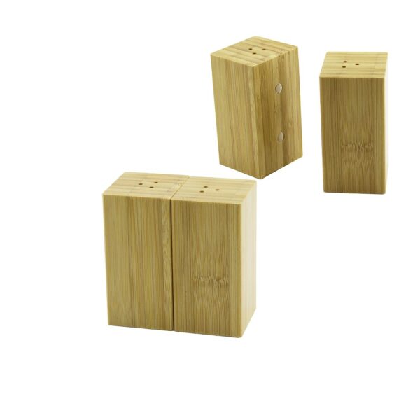 4.5x5cm--Y:9cm 2pcs Mıknatıslı İkiz Ahşap Bambu Baharatlık - Tuzluk