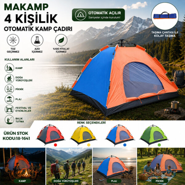 4 Kişilik Toz Geçirmez 200cmx200cmx135cm Otomatik Kamp Çadır Herhangi Bir Renk Gönderilir