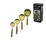 4 Pcs Gold Metal Ölçü Kaşık Seti Otantik Ağaç Kulp 250 ml - 125 ml - 80 ml - 60 ml