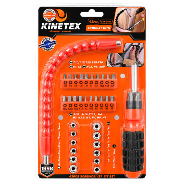 43pcs Silikon Sap Akrobat Uzatmalı Tornavida Bits Seti Manyetik Uç Tutucu Ktx-3451