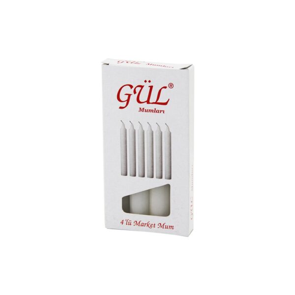 4pcs - İnce Çap - 1.6 cm - Uzunluk - 12 cm Beyaz Klasik Market Mum