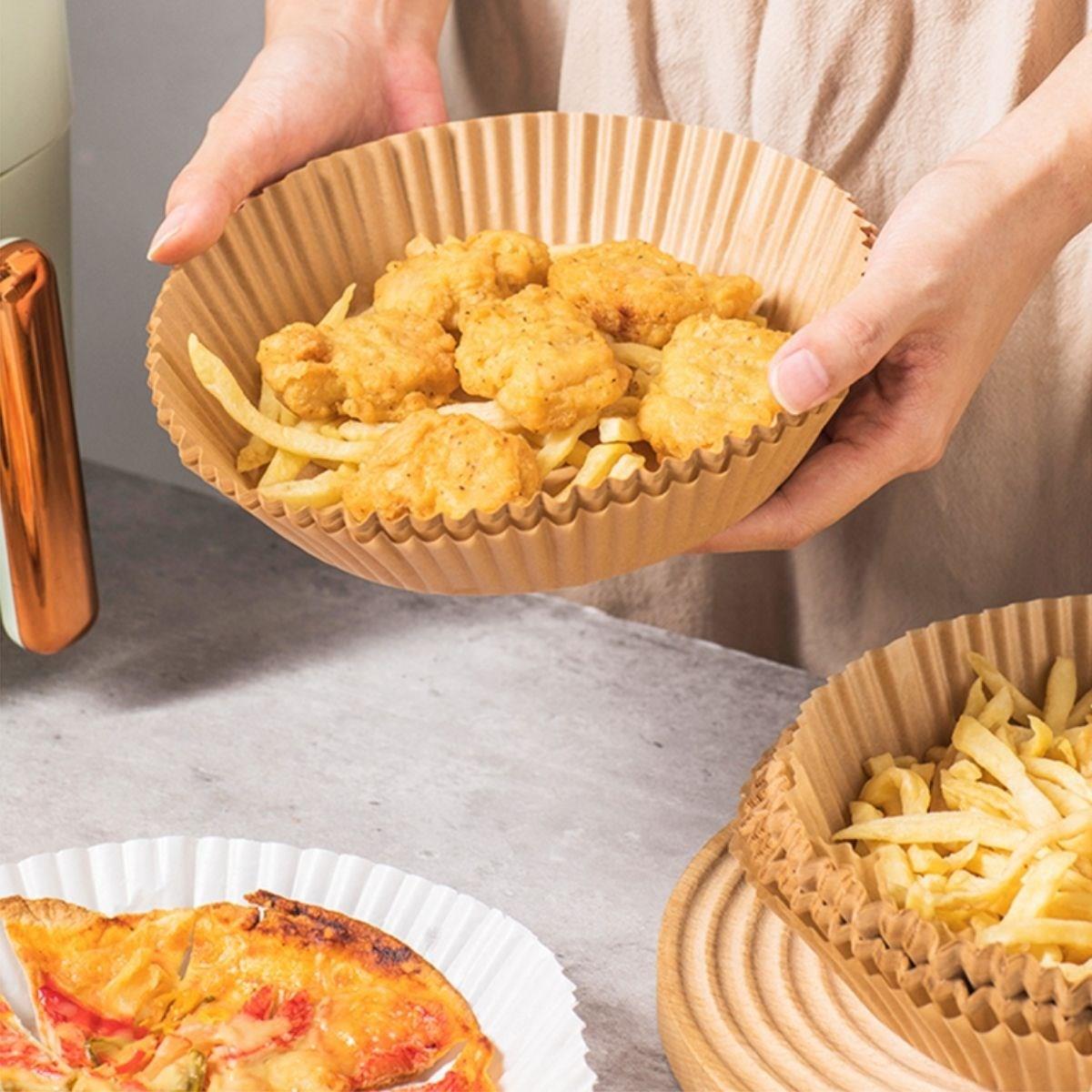 50 Adet Air Fryer Pişirme Kağıdı Tek Kullanımlık 23 Cm Yuvarlak Pişirme Kağıdı XXL PVC li