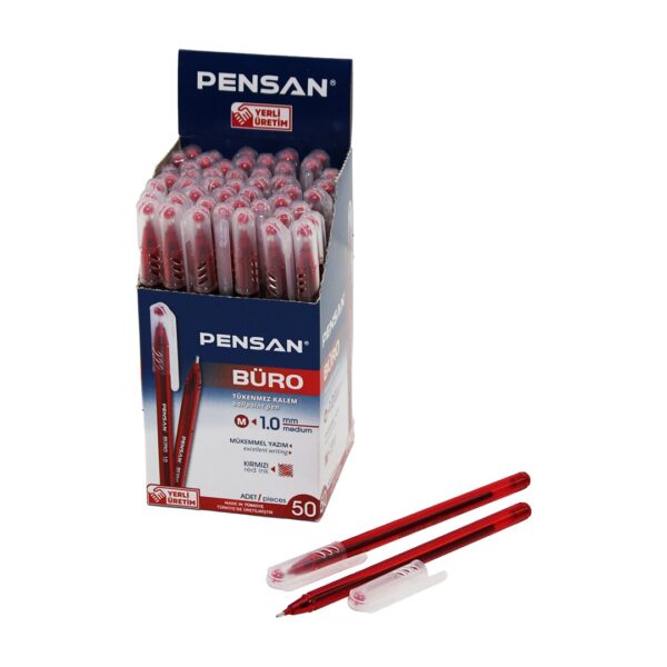 50 Adet Pensan Büro Kırmızı Tükenmez Kalem M-Medium - 1.0 mm Uç