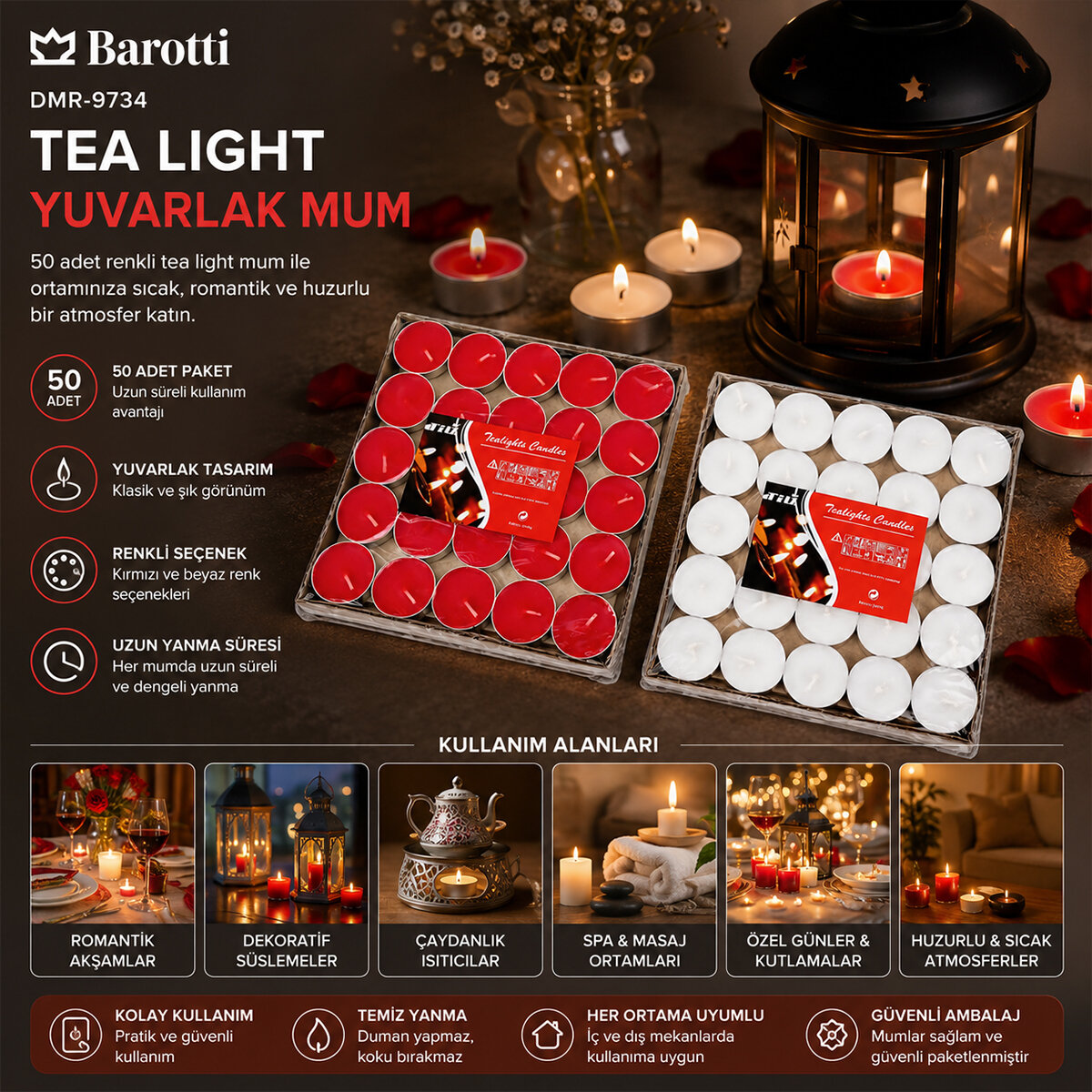 50pcs Renkli Yuvarlak Tea Light Mum