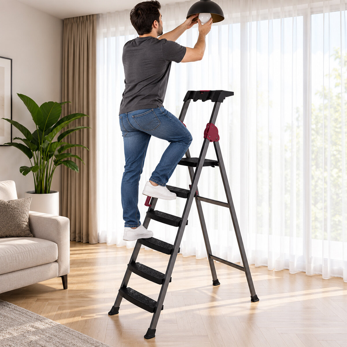 5+1 Basamaklı Metal Merdiven 150kg.taşıma