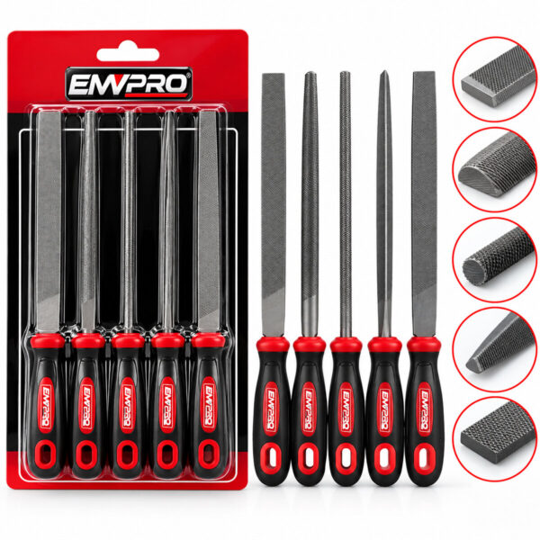 5pcs Çelik Eğe Seti Balık Sırtı - Üçgen - Kare - Yuvarlak - Düz Geniş Eğe - 20cm+pls.sap - 10 cm - 30 cm
