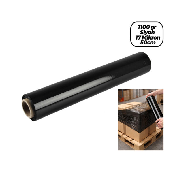 6 Adet Brüt:1100gr - Net Streç :600gr Siyah Koli - Palet Streç Film 17 Mikron 50 cm
