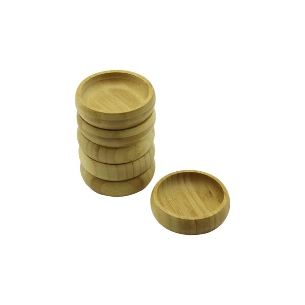 6 Adet - Yuvarlak Ahşap Bambu Çerezlik - Lokumluk Kase Derinlik: 1.7 cm - Çap: 8.8 cm
