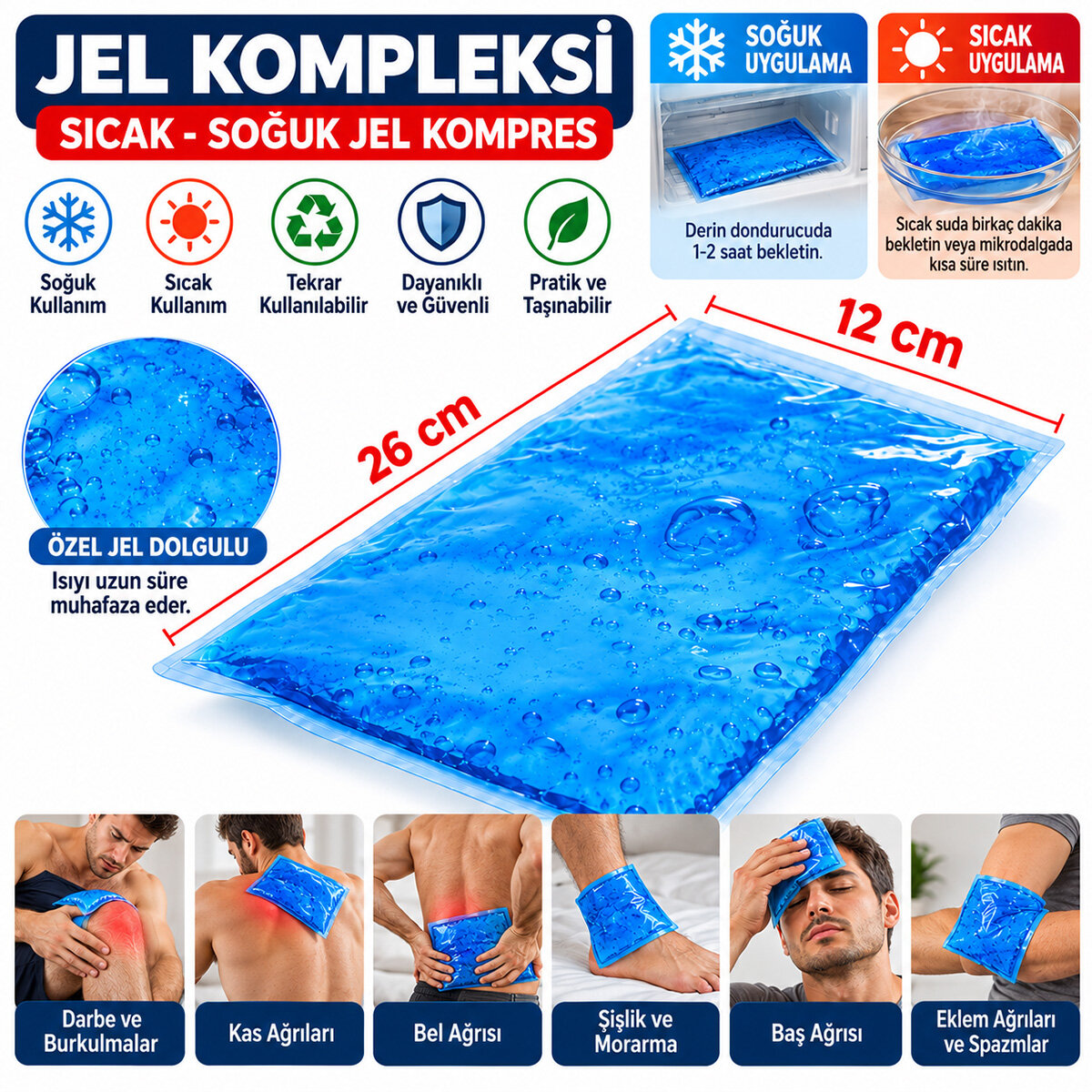 60 Adet Sıcak - Soğuk Jel Kompres - Buz Termojel 13x26cm