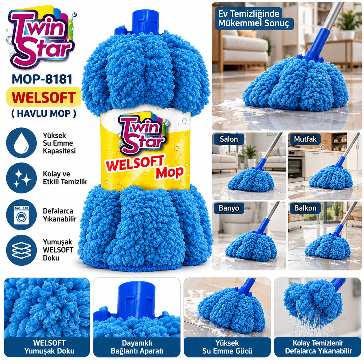 60 Adet Welsoft Havlu Mop