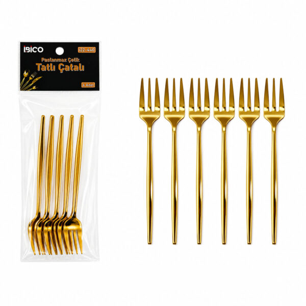 60 Parça Gold Tatlı Çatal Seti 13 cm - 1 Paket İçinde 6 Adet Vardır - 10 Paket Gönderilir