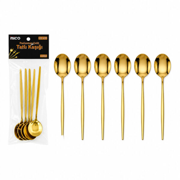 60 Parça Gold Tatlı Kaşık Seti 13 cm - 1 Paket İçinde 6 Adet Vardır - 10 Paket Gönderilir