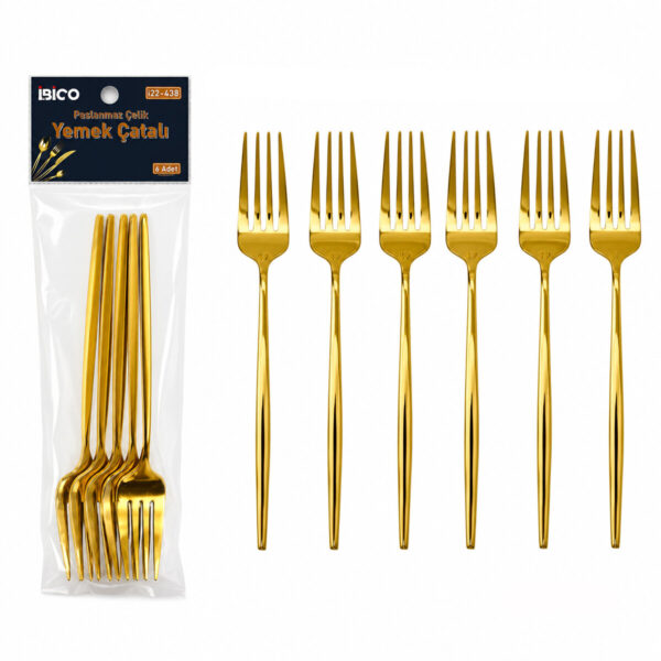 60 Parça Gold Yemek Çatal Seti 21 cm - 1 Paket İçinde 6 Adet Vardır - 10 Paket Gönderilir
