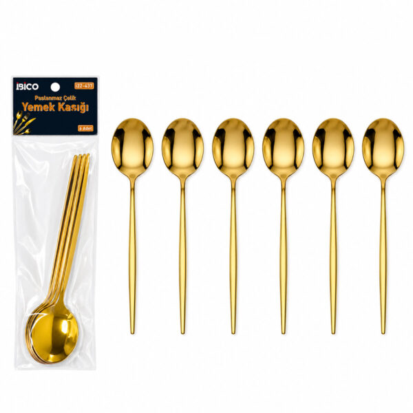 60 Parça Gold Yemek Kaşık Seti 21 cm - 1 Paket İçinde 6 Adet Vardır - 10 Paket Gönderilir