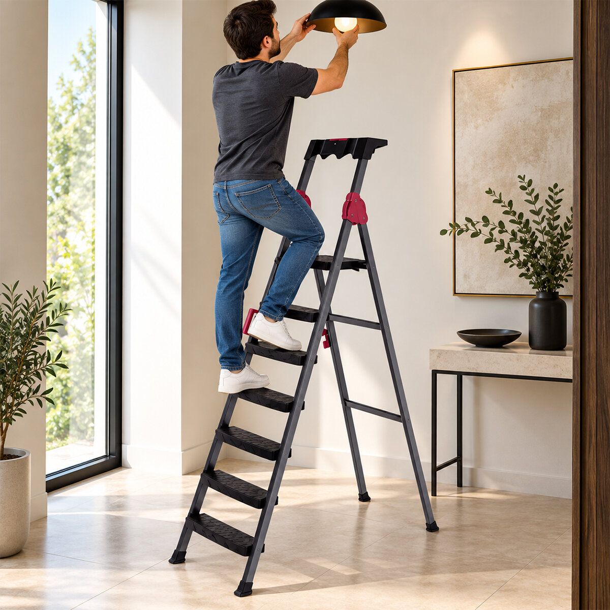 6+1 Basamaklı Metal Merdiven 150kg.taşıma