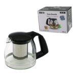 700 ml Cam Demlik Çelik Süzgeçli - Plastik Kulp - Kapak - Krom Çerçeve