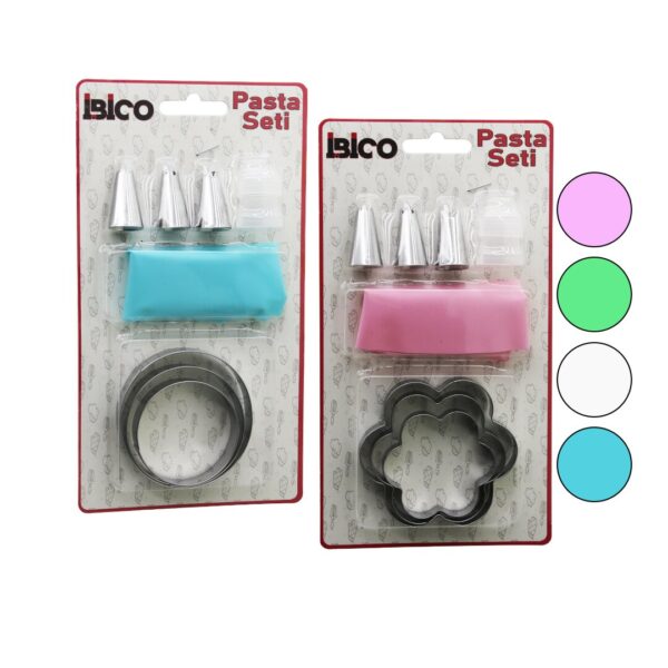8pcs Pasta Süsleme Seti - 3-Kurabiye Kalıp - Yuvarlak - Çiçek 1-Krema Torbası - 3-Metal+1-Pls.uç