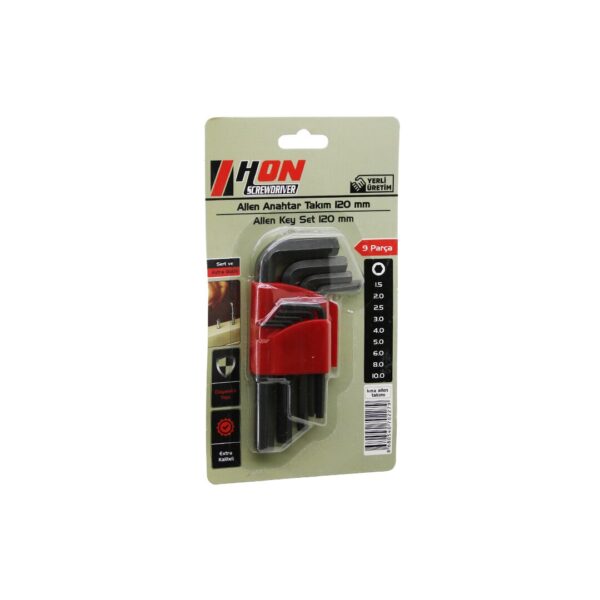 9pcs Siyah Kısa - Düz 120 mm Alyan Allen Anahtar Takımı Brkt-702279