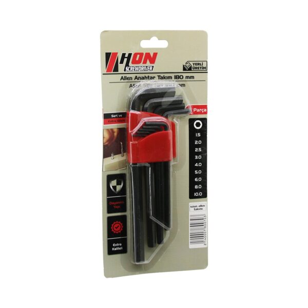 9pcs Siyah Uzun - Düz 180 mm Alyan Allen Anahtar Takımı Brkt-800703