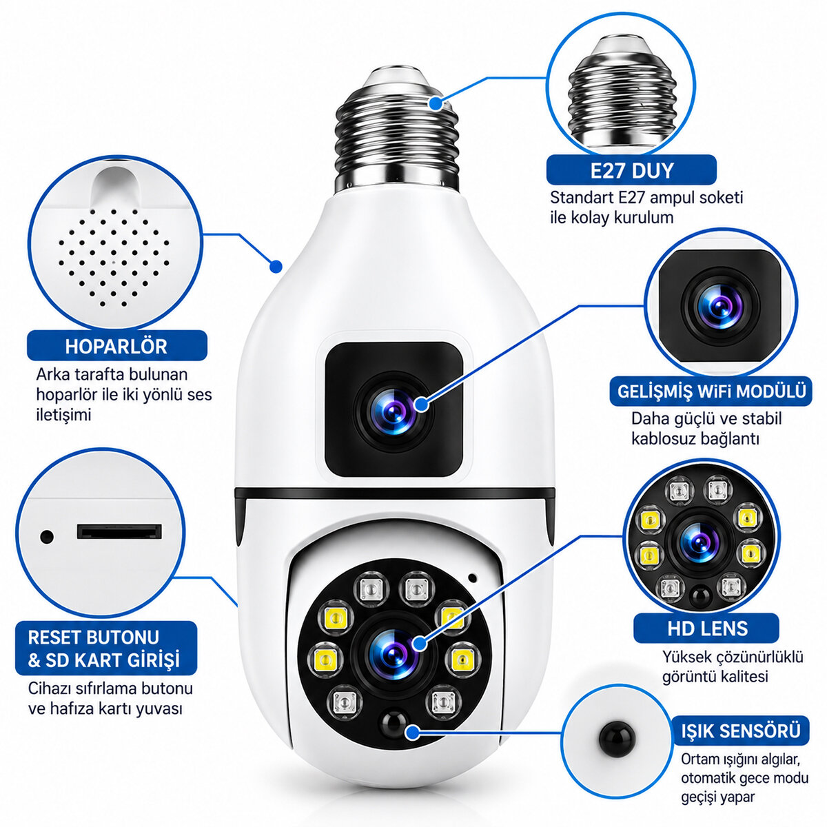 Aı Smart Kamera Yapay Zeka ile İnsan Takibi Duy 360° Dönebilen - Alarm Sistemi - Konuşma Özellikli Int-Cmr40