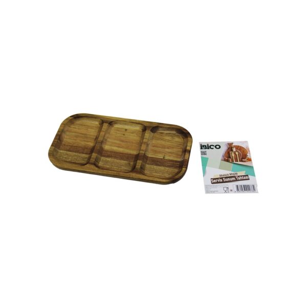 Akasya Dikdörtgen 3 Bölmeli - 2+1 Ahşap Servis Sunum Tepsi - Tahtası 25 X 14 X 1.4 cm