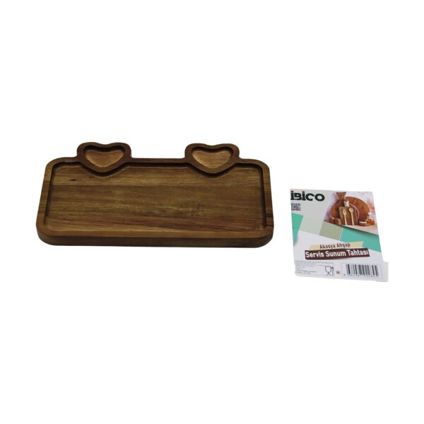 Akasya Dikdörtgen 3 Bölmeli - 2in1 Kalp Bölme+1 Ahşap Servis Sunum Tepsi - Tahtası 25 X 14 X 1.4 cm