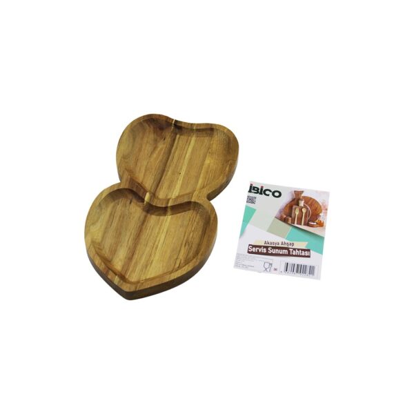 Akasya Kalpli 2 Bölmeli Ahşap Servis Sunum Tepsi - Tahtası 25 X 14 X 1.4 cm