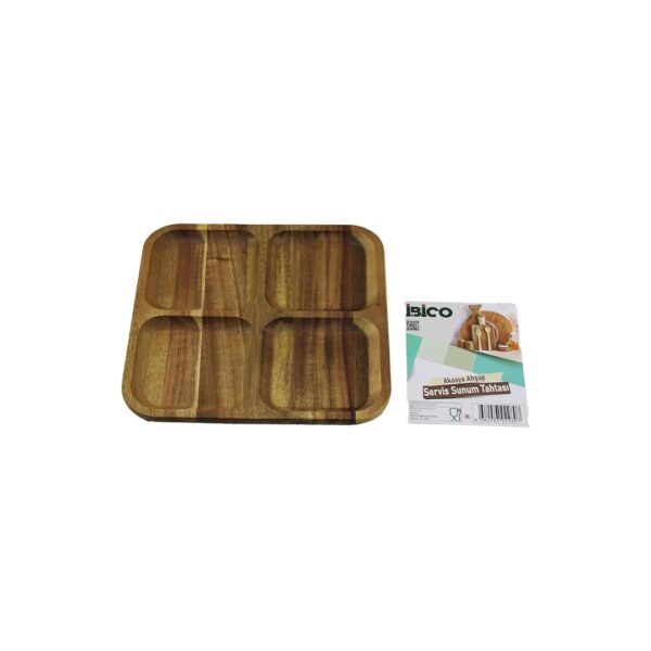 Akasya Kare 4 Bölmeli Ahşap Servis Sunum Tepsi - Tahtası 20 X 1.4 cm