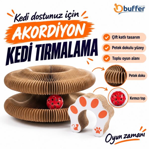 Akordiyon Karton Kedi Tırmalama Oyuncağı – Mıknatıslı Katlanabilir Etkileşimli Kedi Oyuncağı,Pençe Tahtası