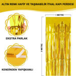 Altın Gold Renk Ekstra Metalize Parlak Saçaklı Arka Fon Perde İthal A Kalite 1x2 Metre