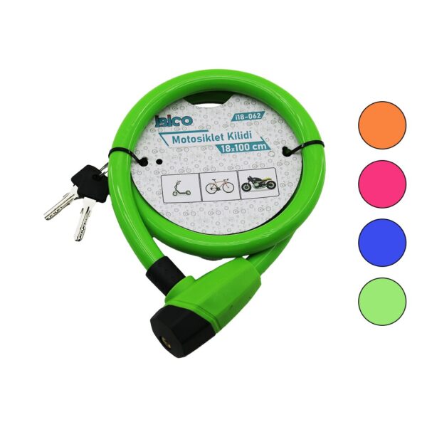 Anahtarlı Kalın Motor - Bisiklet Kilit Çelik Tel Renkli Kılıf 18mmx100cm
