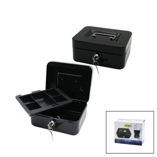 Anahtarlı Küçük Metal Para -Değerli Eşya Kutusu 2kat - Tek+6 Bölme Taşıma Kulp - 15.2x11.8x8cm