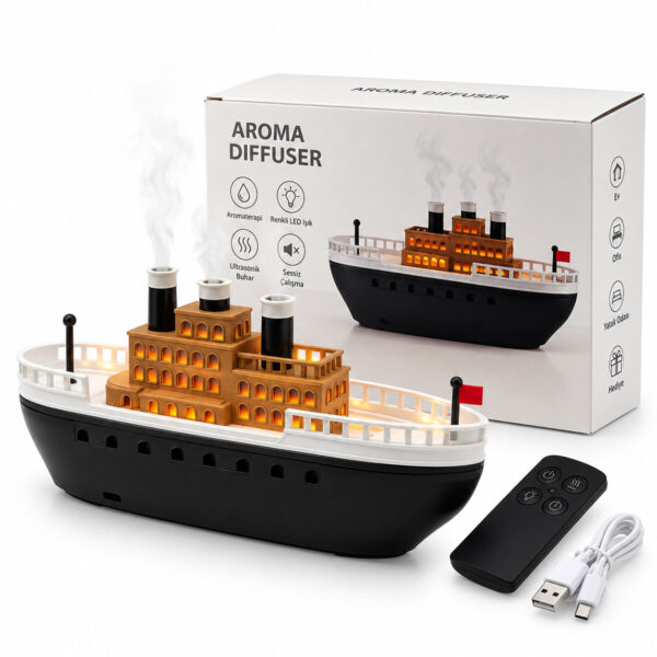 Aroma Dıffuser Gemi Işıklı Hava Nemlendirici Buhar Makine - Koku Giderici 250 ml Krd-8769