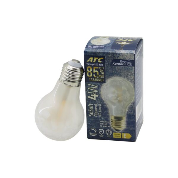 Atc-A60-Ss Vintage Sosoft Filament 4 W LED Ampul Lamba E27 Kırılmaz Plastik Cam 400 Lümen 2200k 25.000 Saat