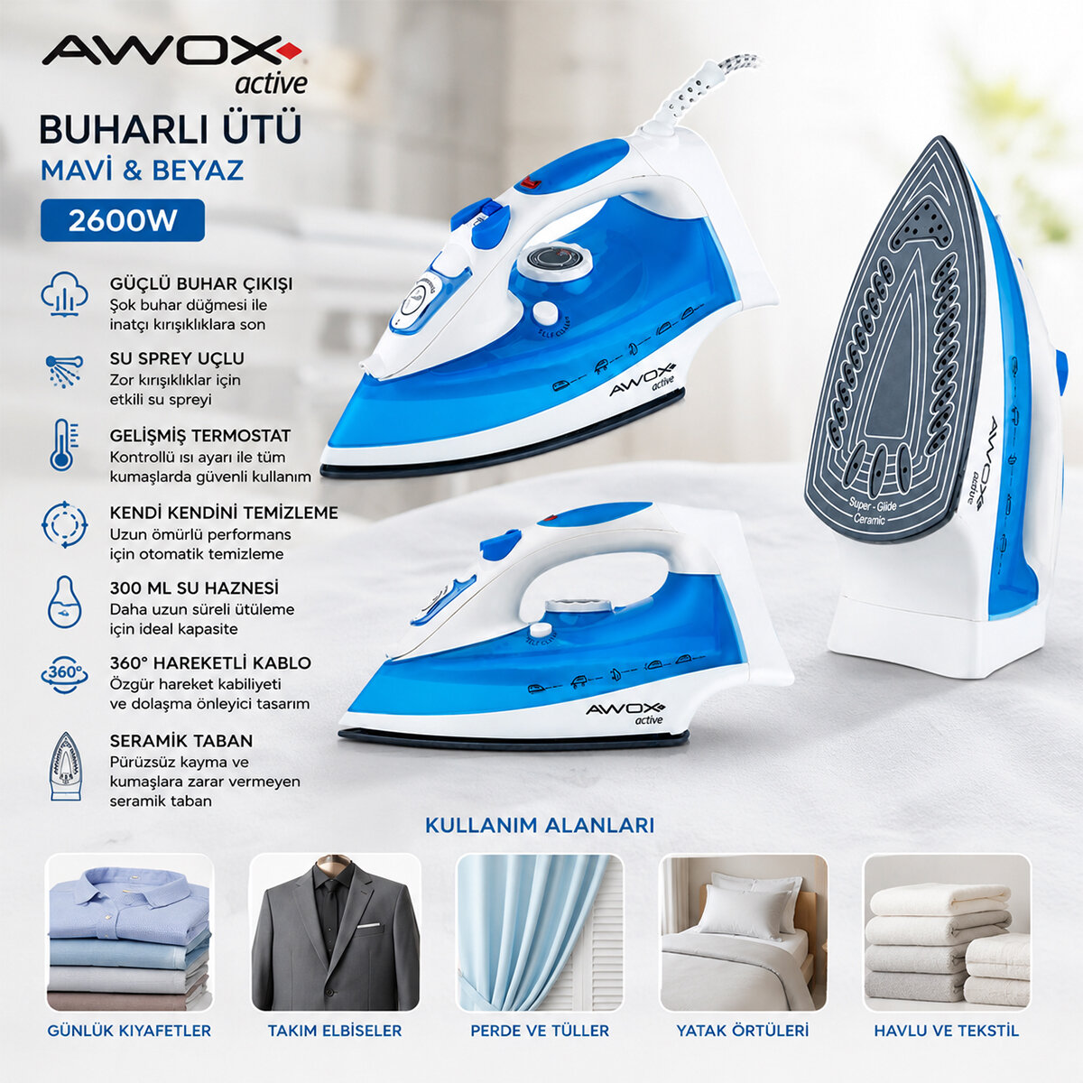 Awox Active Buharlı Ütü 2600 Watt